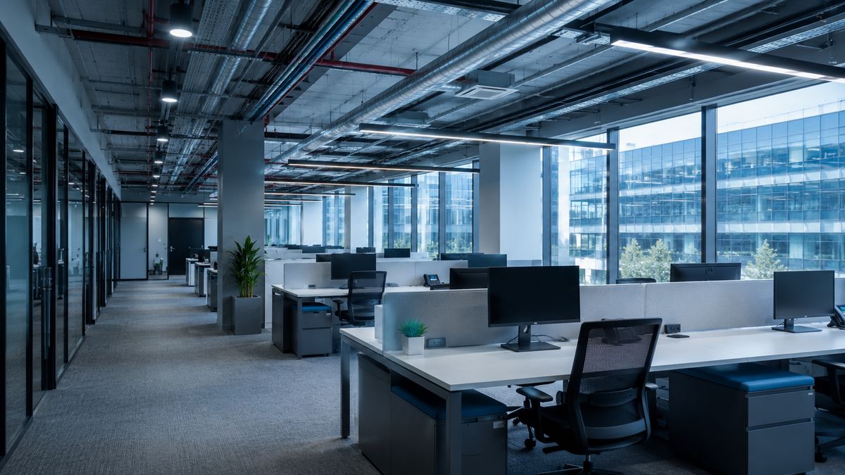 Office space infrastructure with ceiling-mounted network technology