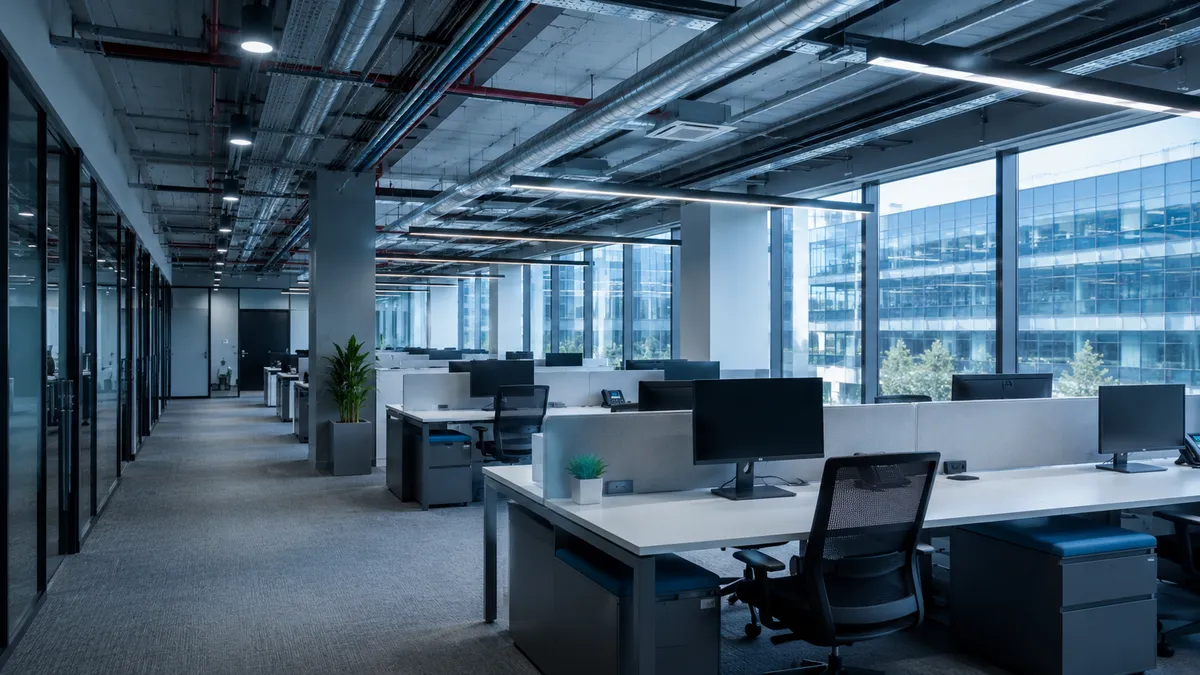 Office space infrastructure with ceiling-mounted network technology
